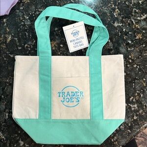 Trader Joe's Mint and Cream Canvas Tote